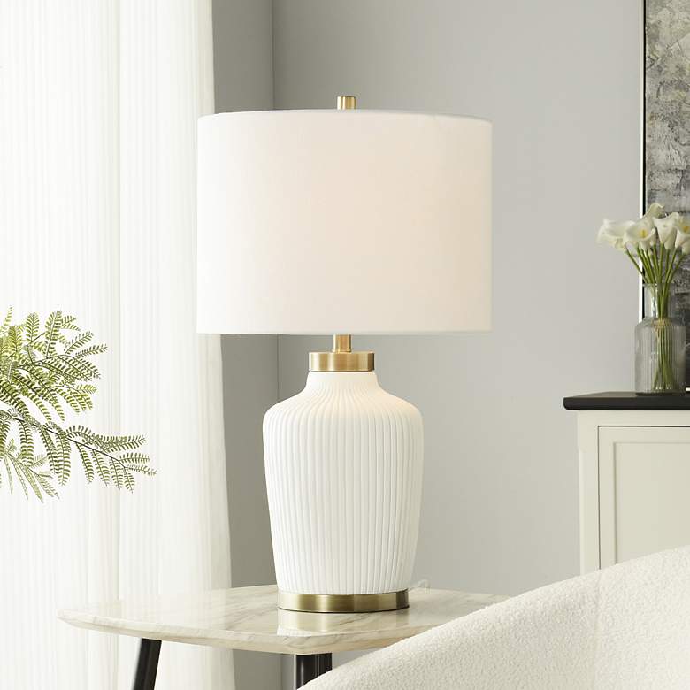 Image 6 StyleCraft 27.75"H Satin Halifax White And Gold Table Lamp w/ White Sh more views