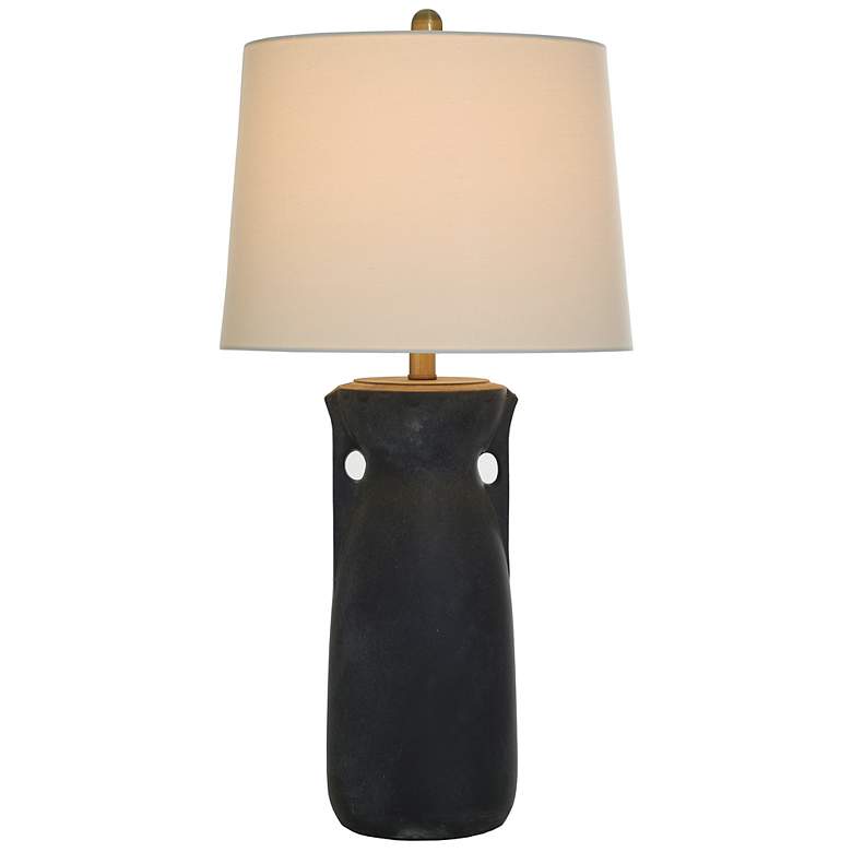Image 2 StyleCraft 30"H Matte Black Brushed Brass Table Lamp w/ Off-White Shade more views