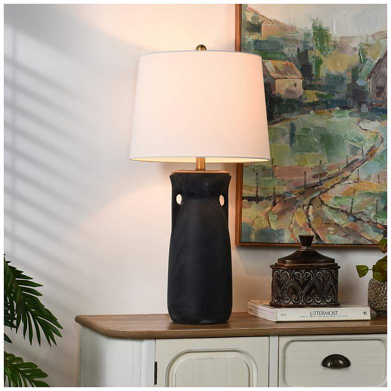 Image 6 StyleCraft 30"H Matte Black Brushed Brass Table Lamp w/ Off-White Shade more views