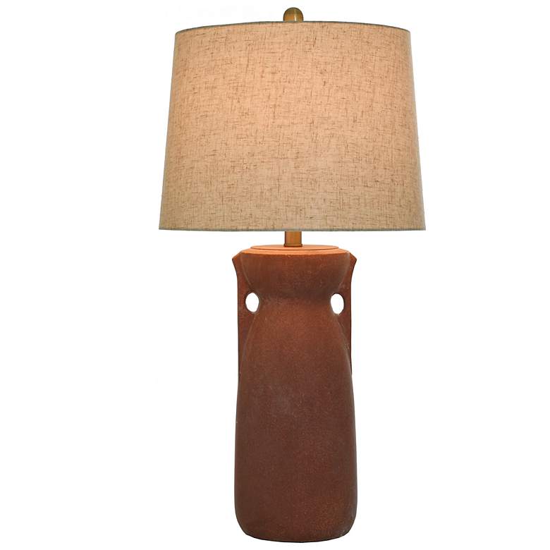 Image 2 StyleCraft 30"H Terracotta Brushed Brass Table Lamp w/ Oatmeal Shade more views