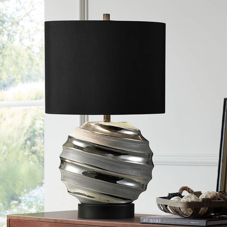 Image 1 Stylecraft 30 inch Black and Silver Gray Modern Ceramic Table Lamp