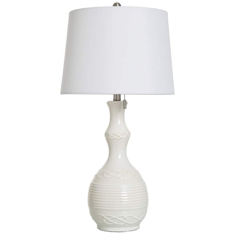 Image 1 StyleCraft 30" High Gloss White Ceramic Table Lamp With White Shade