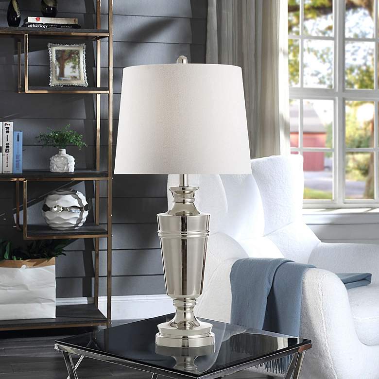 Image 1 Stylecraft 30" High Polished Nickel Steel Urn Table Lamp