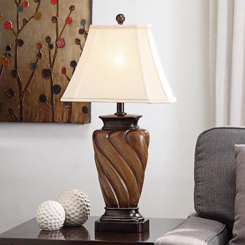 Image 1 Stylecraft 30" High Toffee Faux Wood Finish Table Lamp