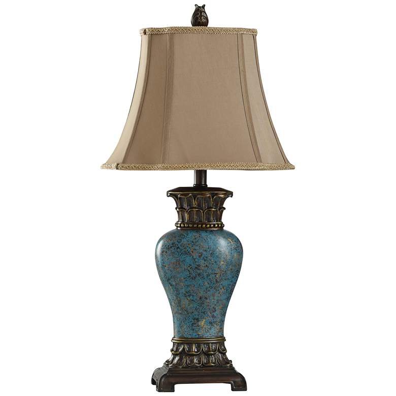 Image 2 Stylecraft 30" Oval Shade and Blue Urn Traditional Table Lamp