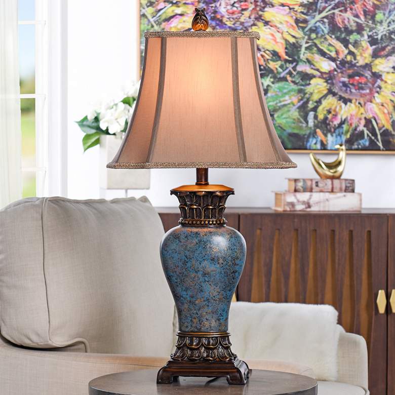 Image 1 Stylecraft 30" Oval Shade and Blue Urn Traditional Table Lamp