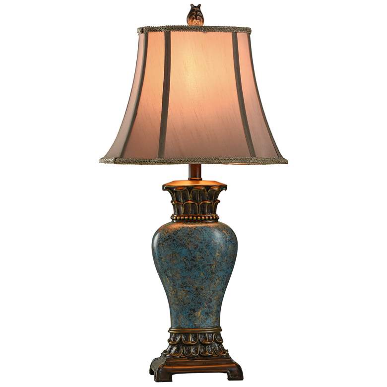 Image 5 Stylecraft 30" Oval Shade and Blue Urn Traditional Table Lamp more views