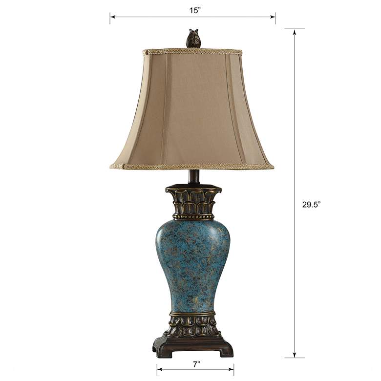 Image 6 Stylecraft 30" Oval Shade and Blue Urn Traditional Table Lamp more views