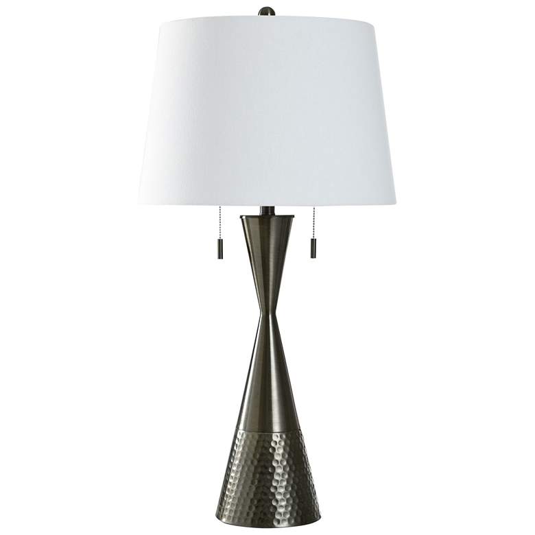 Image 1 StyleCraft 33.5" High Brushed Steel Black Table Lamp w/ Off White Shad