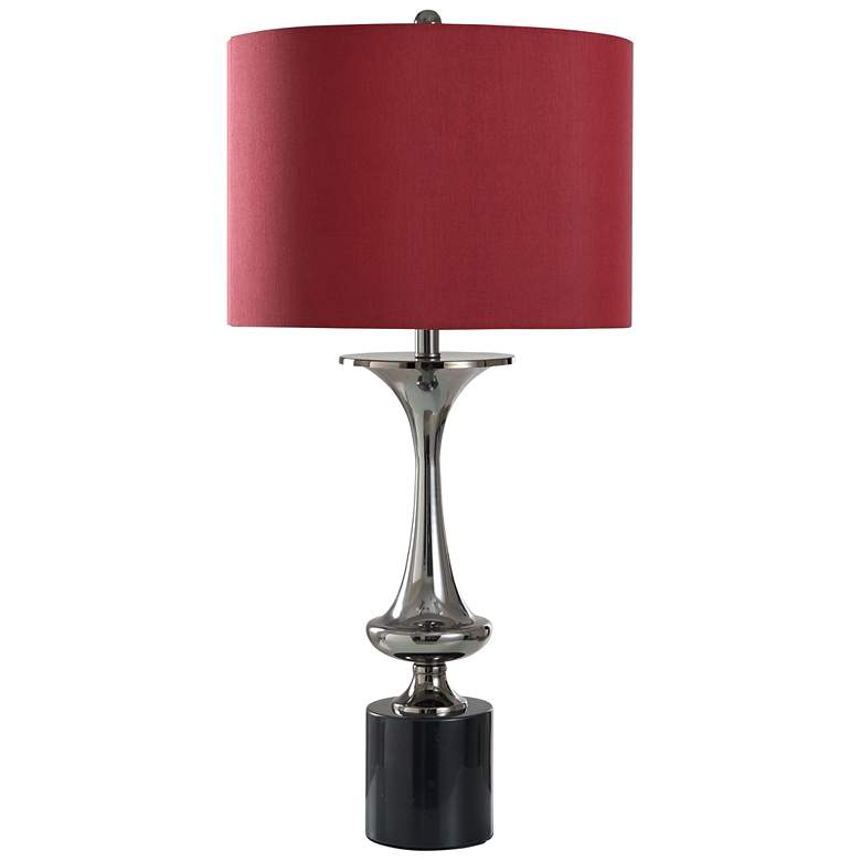 Image 1 StyleCraft 33" High Tyrus Silver Steel Table Lamp With Red Shade