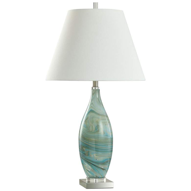 Image 1 StyleCraft 33" High Veridian Blue Glass Table Lamp With White Shade