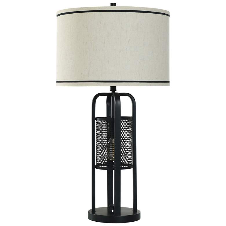 Image 1 StyleCraft 33"H Satin Black Steel Table Lamp w/ Oatmeal And Black Shad