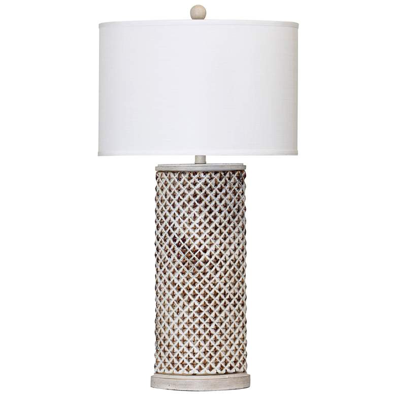 Image 1 StyleCraft 34.5" High Beige Opal Ceramic Table Lamp With White Shade