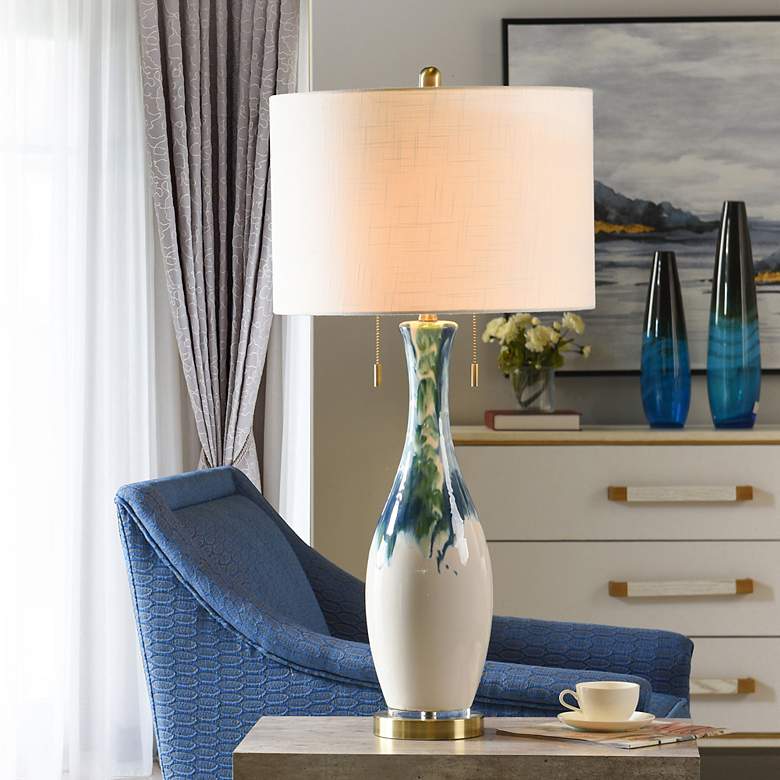 Image 7 StyleCraft 35.5" High Ceramic Wave Table Lamp With White Shade more views