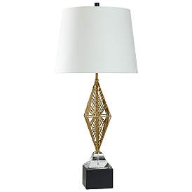 Image1 of StyleCraft 35" High Gold Veil Metal Table Lamp With White Shade