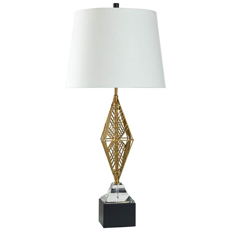 Image 1 StyleCraft 35" High Gold Veil Metal Table Lamp With White Shade