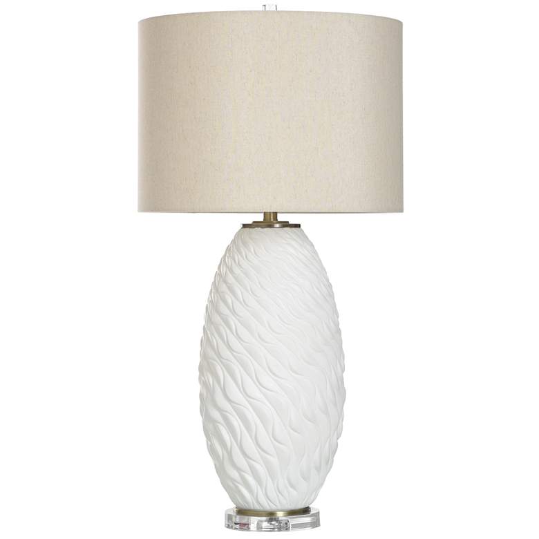 Image 1 StyleCraft 36" High Antique Brass Ceramic Table Lamp w/ Oatmeal Shade