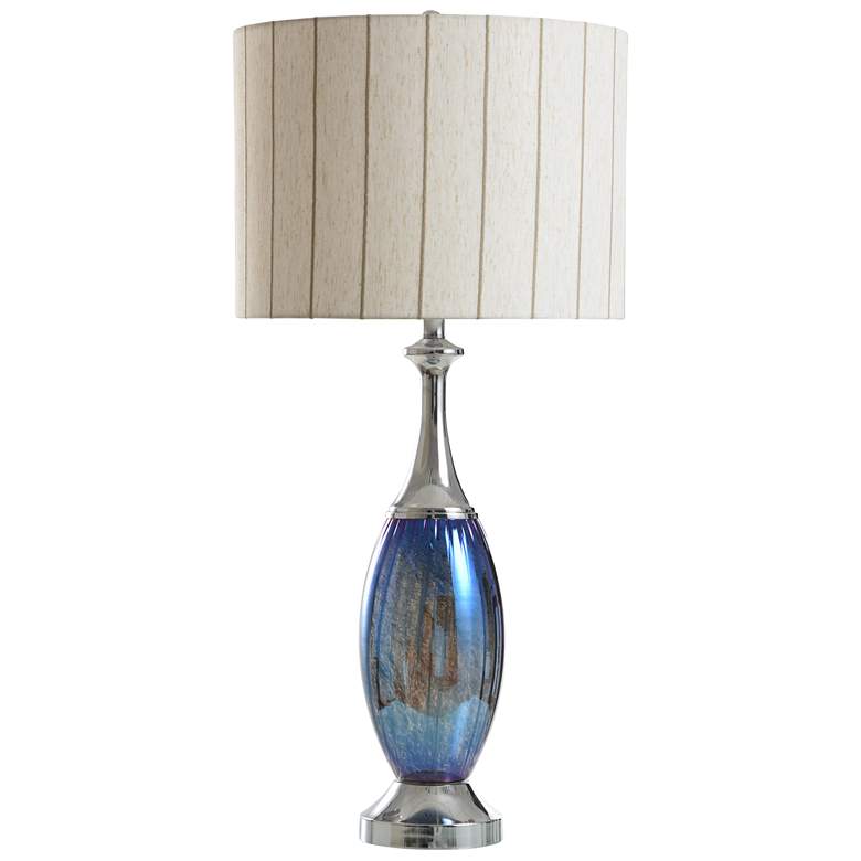 Image 1 StyleCraft 36" High Genesis Blue Glass Table Lamp With Oatmeal Shade