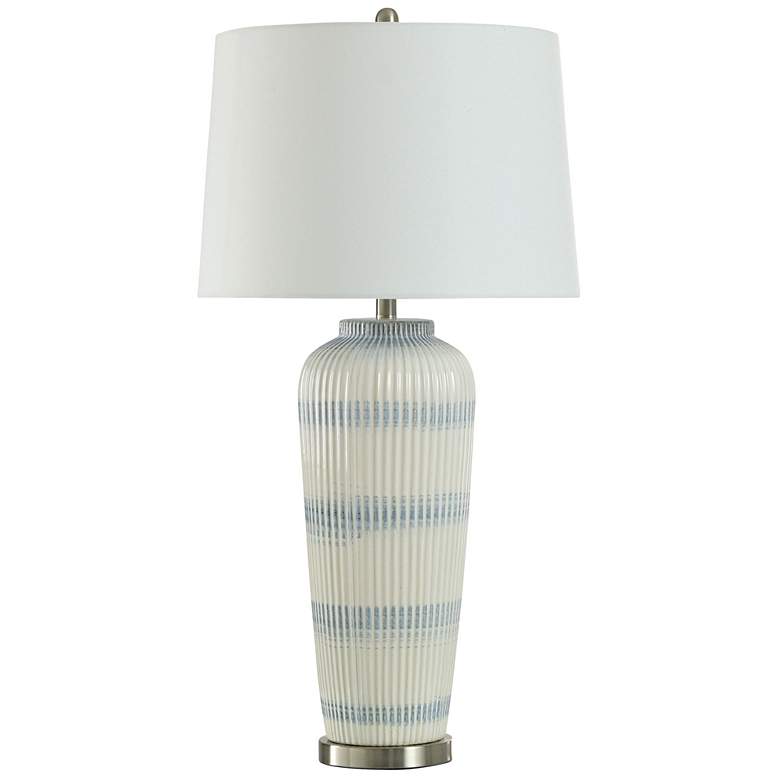 Image 1 StyleCraft 36" High Pristine Blue Ceramic Table Lamp With White Shade
