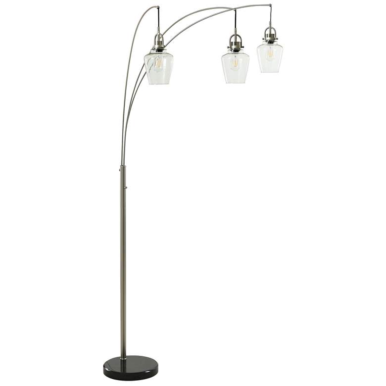 Image 1 StyleCraft 60"H Brushed Nickel And Black Marble Floor Lamp w/ Glass Sh