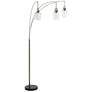 StyleCraft 60"H Brushed Nickel And Black Marble Floor Lamp w/ Glass Sh