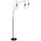 StyleCraft 60"H Brushed Nickel And Black Marble Floor Lamp w/ Glass Sh