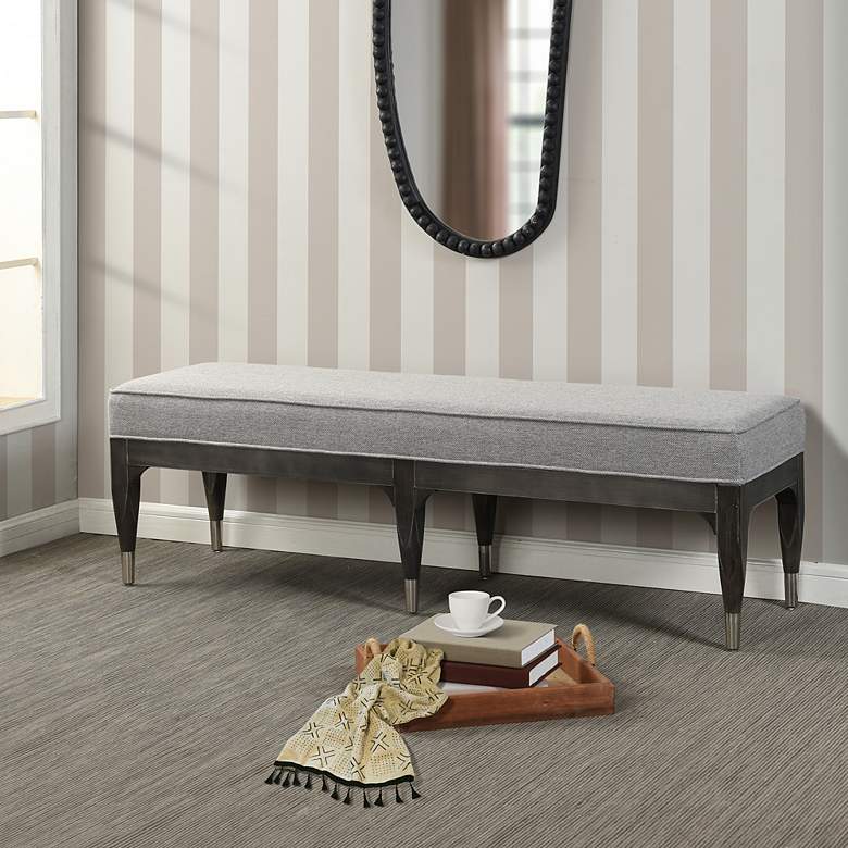 Image 6 StyleCraft 60"W 6 Leg Gray Linen And Charcoal Washed Pine Wood Bench more views