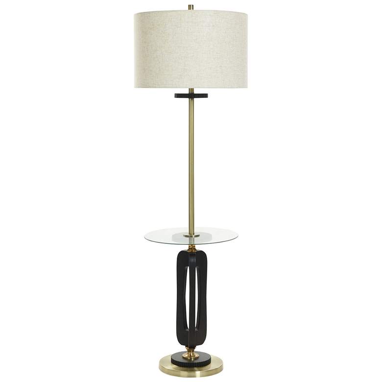 Image 1 StyleCraft 62"H Optical Black Glass Table Floor Lamp With Oatmeal Shad
