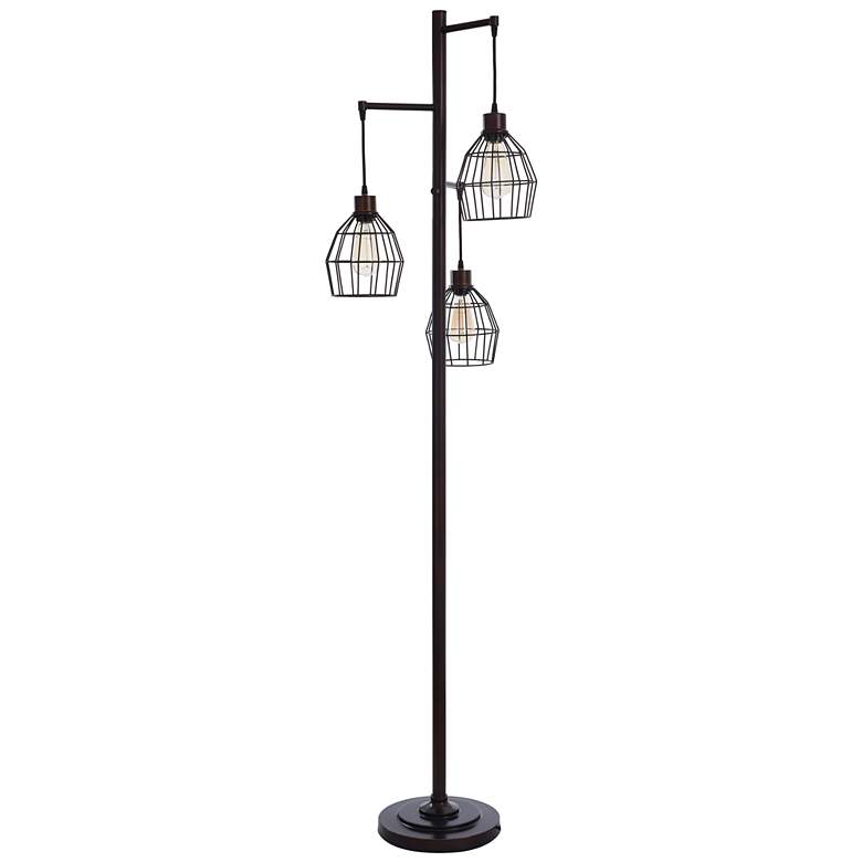 Image 3 Stylecraft 71 1/2 inch Deep Bronze 3-Light Steel Open Cages Floor Lamp