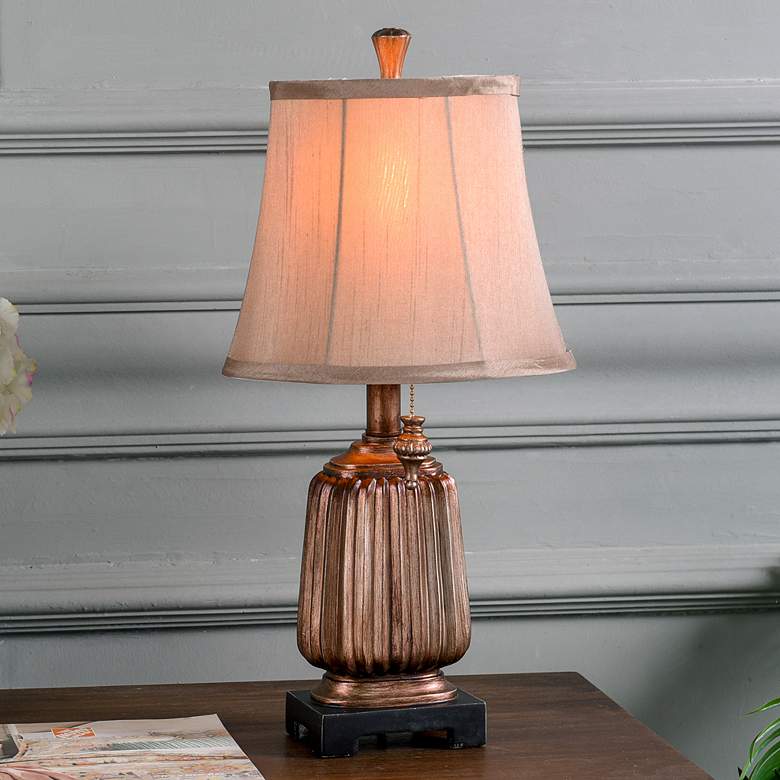 Image 1 Stylecraft Antique Copper Finish Brown Shade Mini Accent Table Lamp