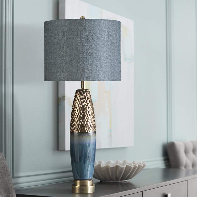 Image 1 Stylecraft Bedford 37 inch High Blue and Copper Modern Ceramic Table Lamp