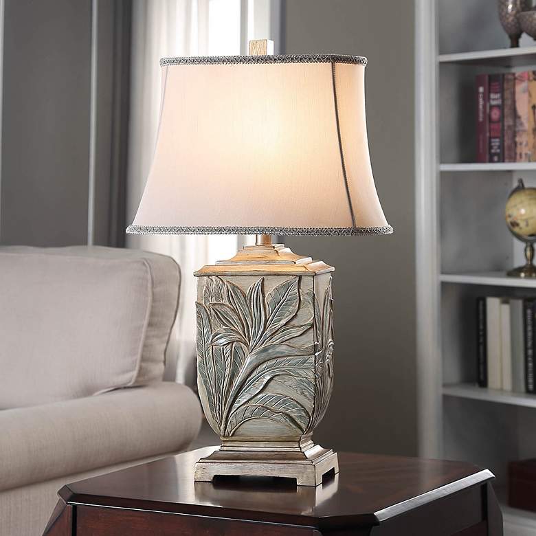 Image 1 Stylecraft Bellevue 27 1/2" White Ivory Shade Raised Leaf Table Lamp