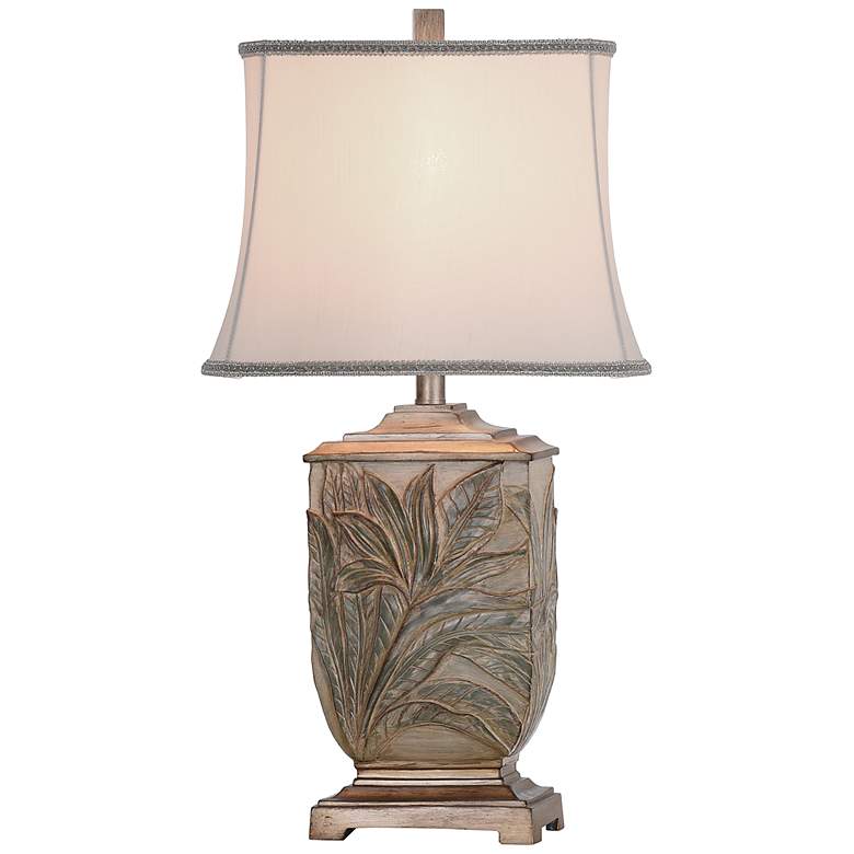Image 3 Stylecraft Bellevue Raised Leaf with White Ivory Fabric Shade Table Lamp more views