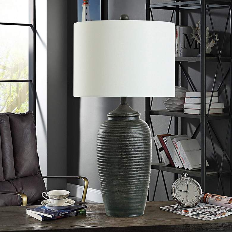 Image 2 Stylecraft Charlotte 32" High Matte Black Grooved Base Table Lamp