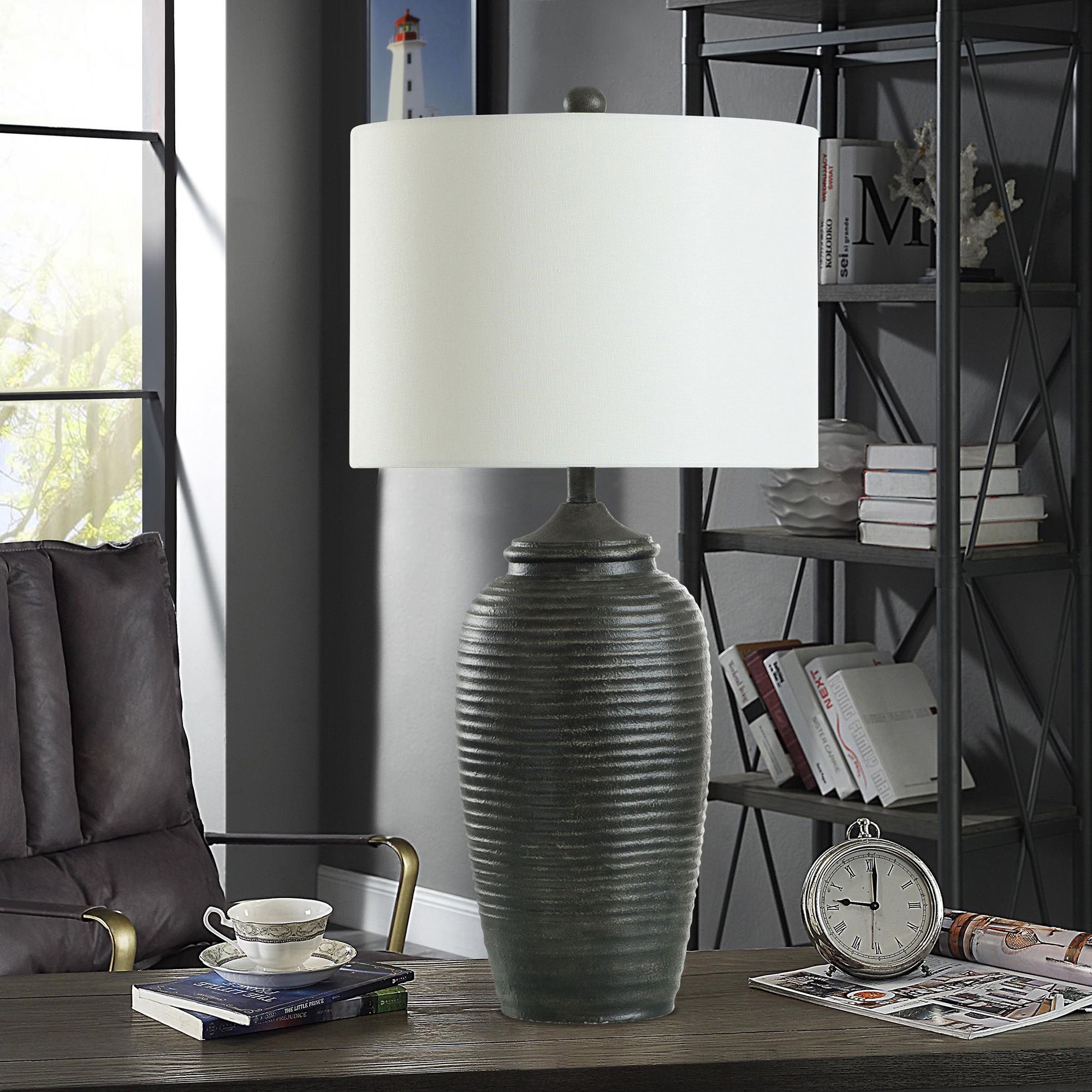 Stylecraft Charlotte 32" High Matte Black Grooved Base Table Lamp in scene