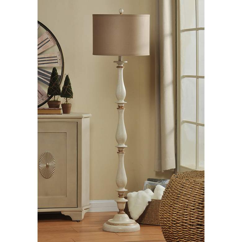 Image 1 Stylecraft Charlton 61" High Crackled White and Gold Finish Floor Lamp
