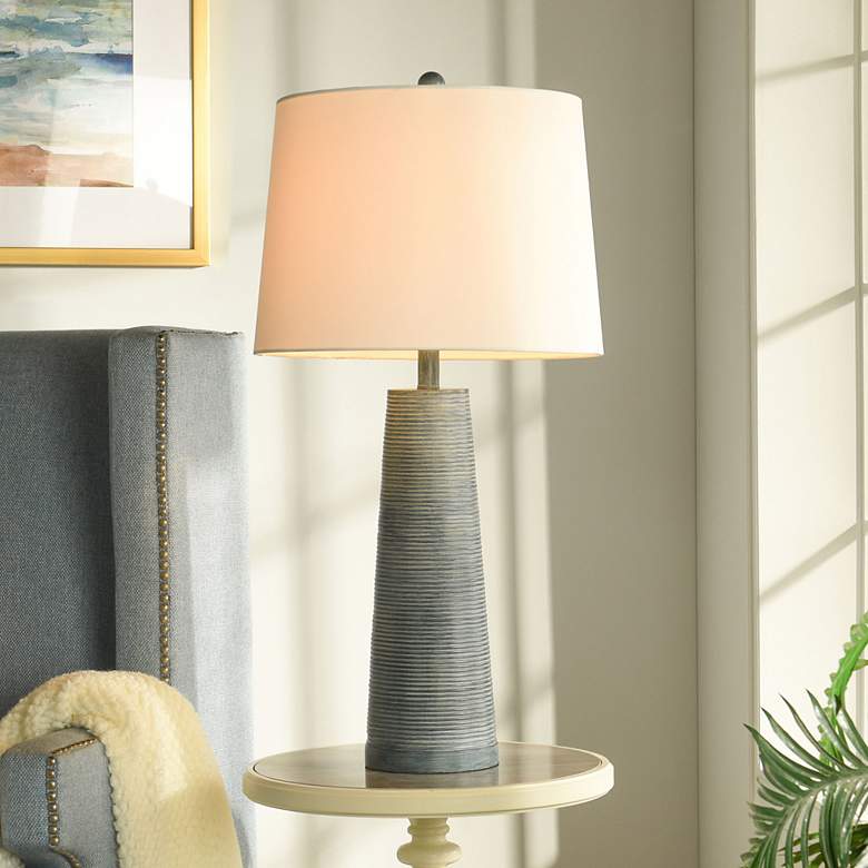 Image 6 Stylecraft Conical 31 1/2" High Washed Blue Denim Table Lamp more views