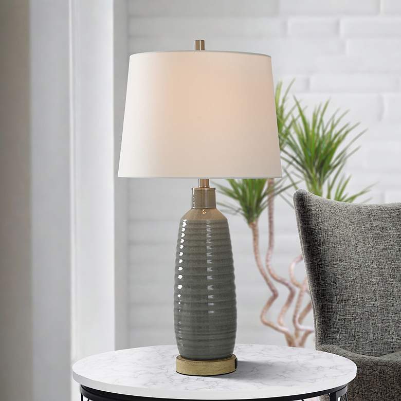 Image 1 Stylecraft Daniel 30" High Gray Washed USB Port Ceramic Table Lamp
