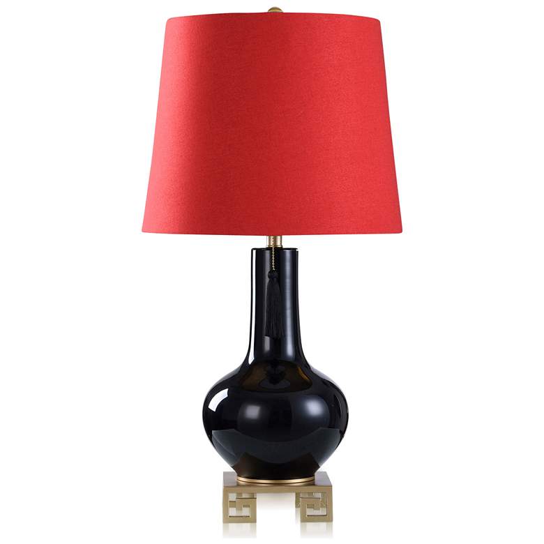 Image 1 Stylecraft Dann Foley 31 1/4" Red Shade Black Ceramic Table Lamp