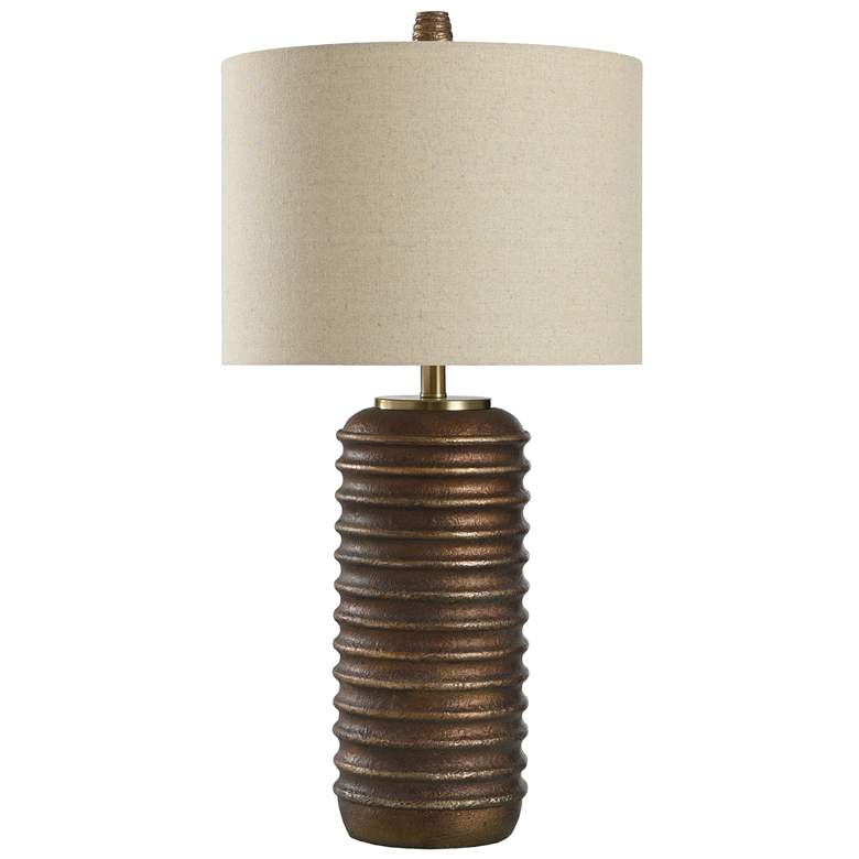 Image 1 Stylecraft Ella 32" High Modern Oatmeal Shade Bronze Oak Table Lamp