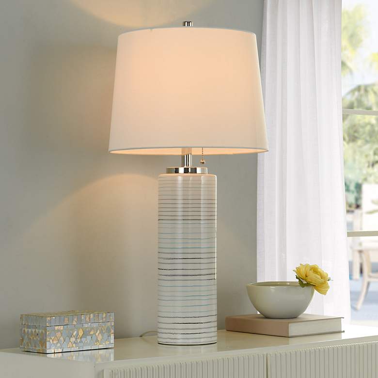 Image 1 Stylecraft Ellis 29" High Turquoise and Warm Gray Ceramic Table Lamp