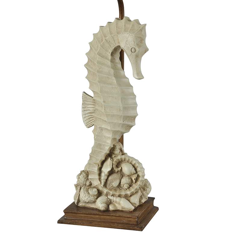 Image 4 Stylecraft Faux Stone and Oatmeal Shade Coastal Style Seahorse Table Lamp more views