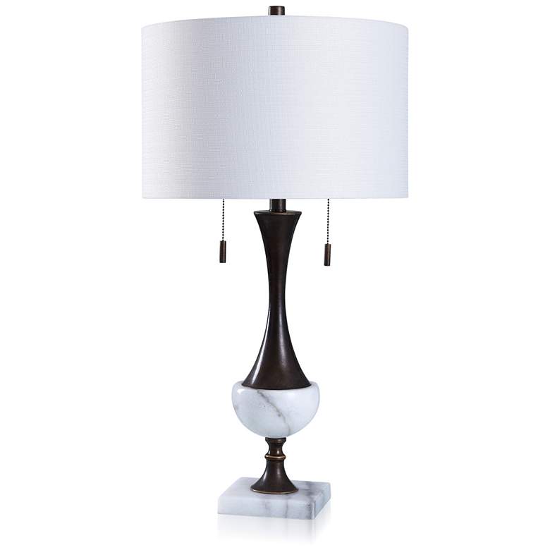 Image 1 Stylecraft Gemma Bronze and White Pull Chain Designer Table Lamp