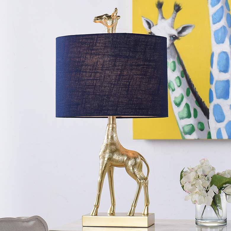 Image 1 Stylecraft Giraffe 27 inch High Navy Blue and Gold Table Lamp