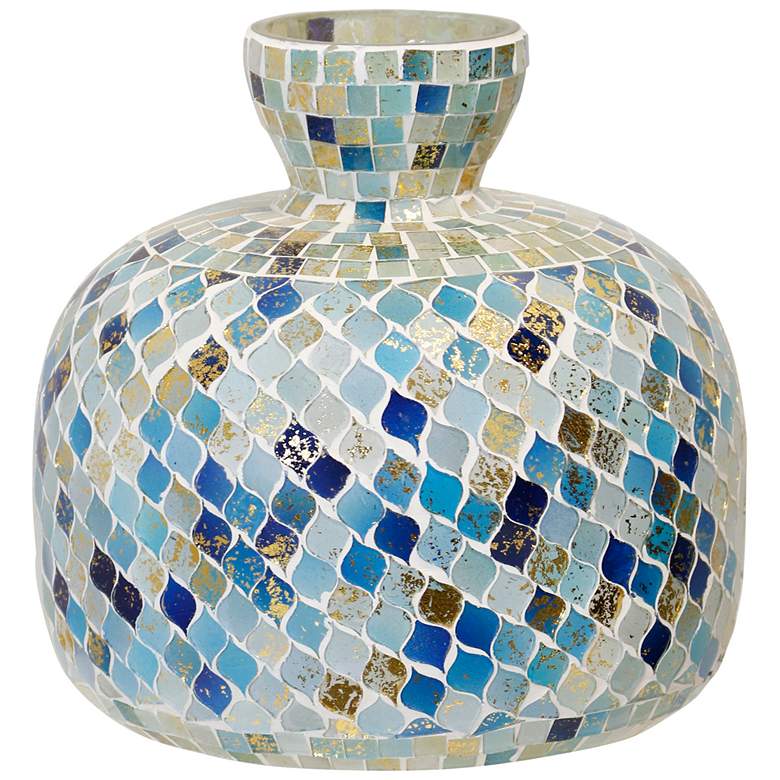 Image 1 StyleCraft Glass Vase Blue Mosaic 8.5" x 8.5"