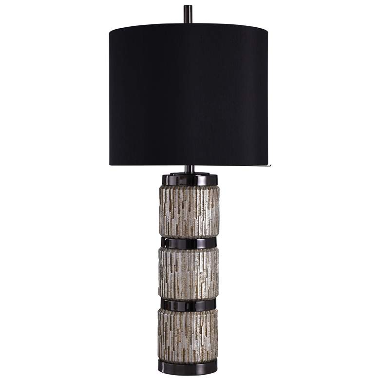 Image 1 Stylecraft Indu 36" High Faux Stone and Black Chrome Column Table Lamp