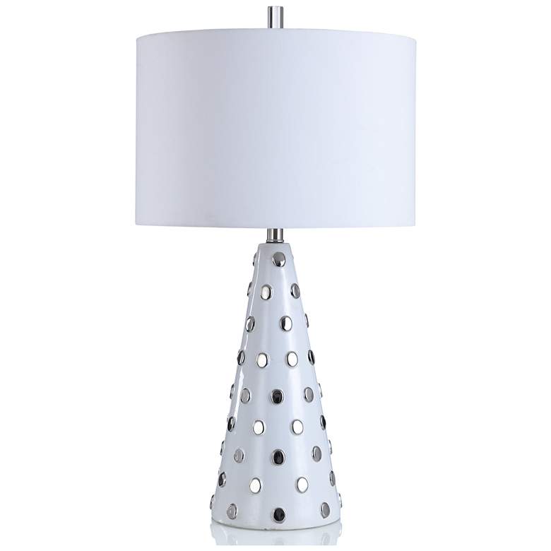 Image 1 Stylecraft Lexi White Cone with Dotted Mirrors Modern Table Lamp
