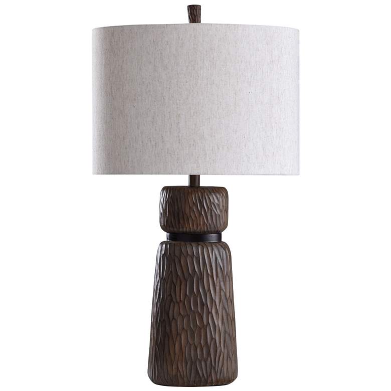 Image 1 Stylecraft Malik 33" High Faux Wood Chestnut Dark Coffee Table Lamp