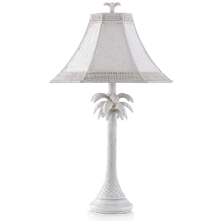 Image 1 Stylecraft Malik White Finish Coastal Palm Tree Table Lamp