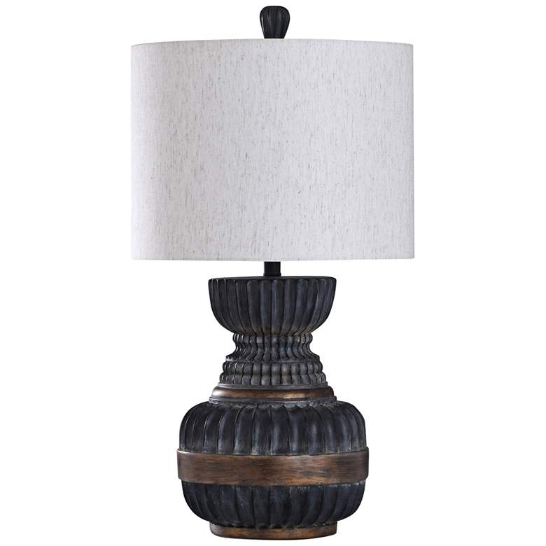 Image 1 Stylecraft Malta 31" Ribbed Faded Ebony and Bronze Vase Table Lamp